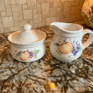 Vintage Pfaltzgraff Orchard Pattern Creamer & Sugar Bowl Set